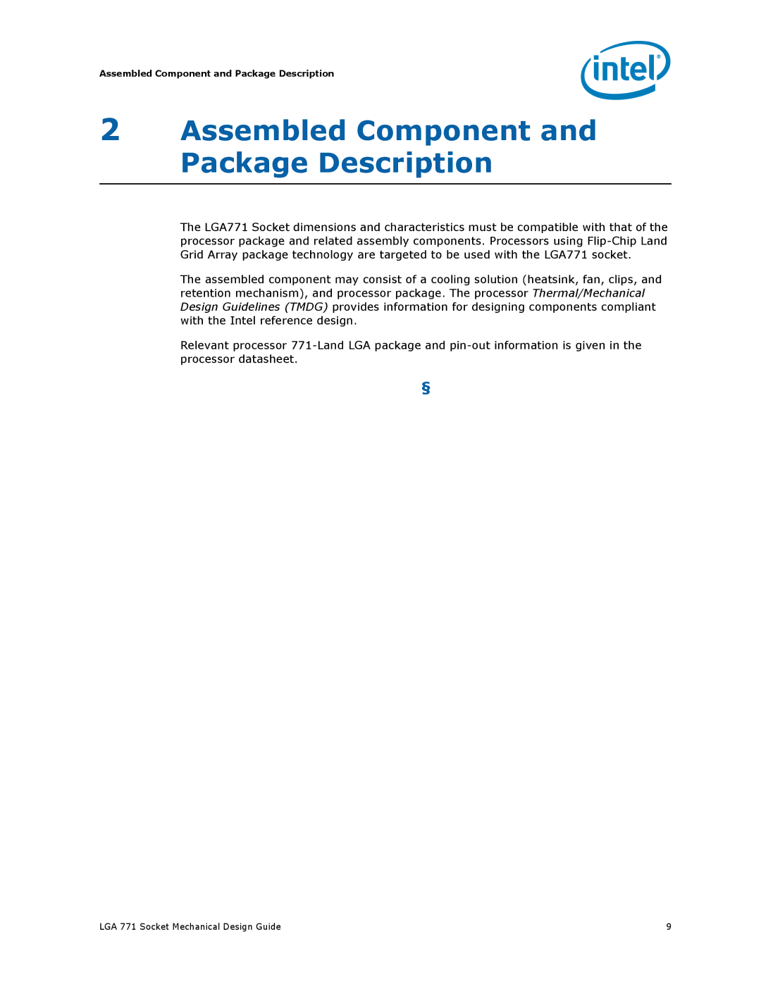 Intel LGA 771 manual Assembled Component and Package Description 