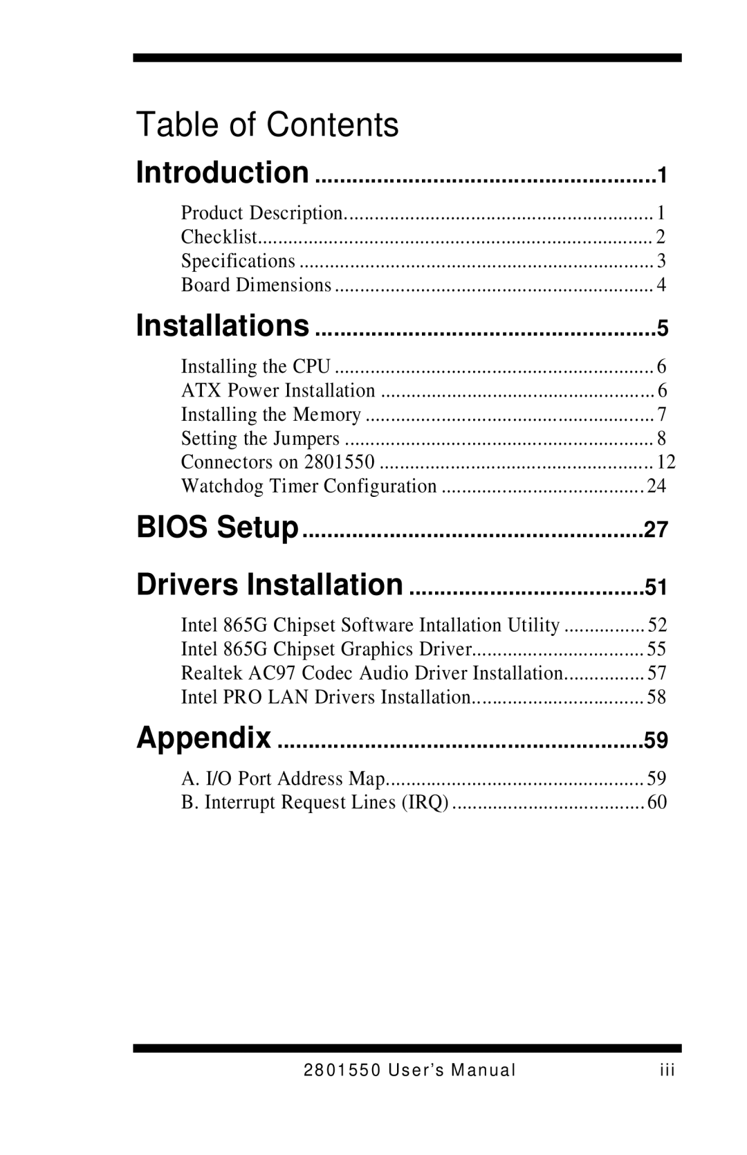 Intel LGA775 user manual Table of Contents 