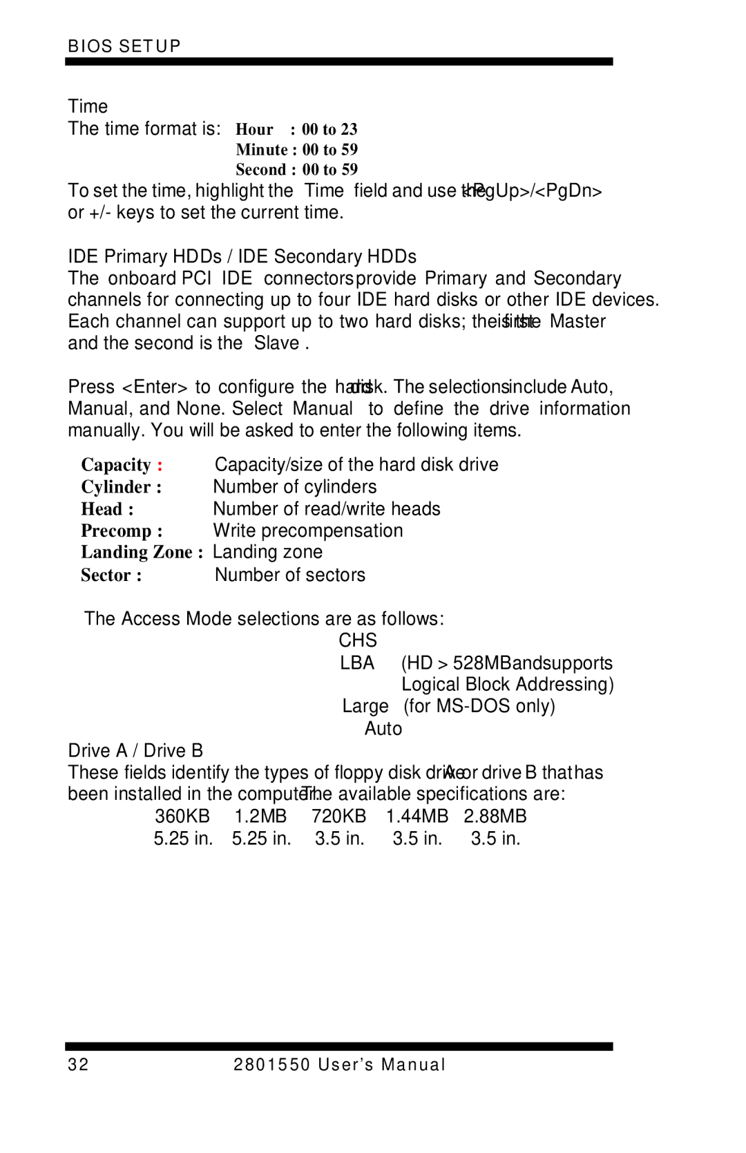 Intel LGA775 user manual Time, IDE Primary HDDs / IDE Secondary HDDs, Drive a / Drive B 