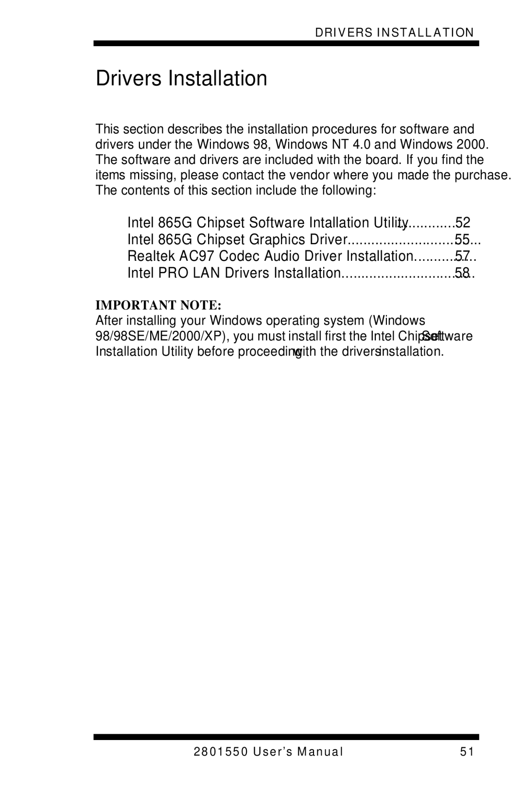 Intel LGA775 user manual Drivers Installation 