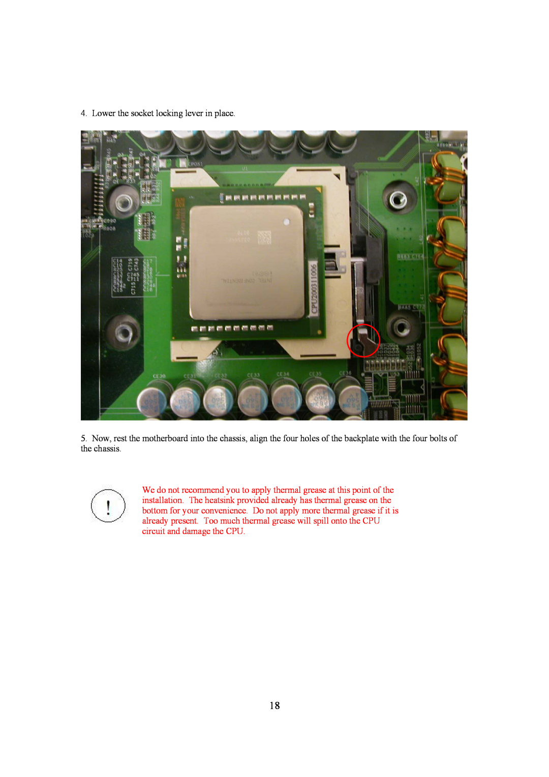 Intel LH500 user manual Lower the socket locking lever in place 