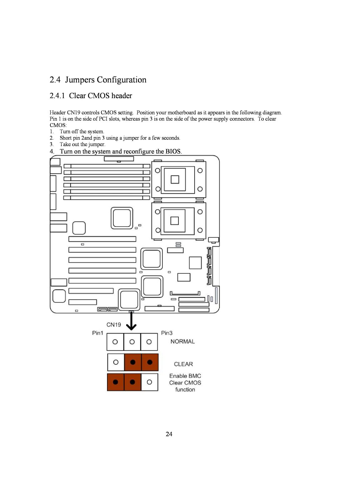 Intel LH500 user manual Jumpers Configuration, Clear CMOS header 