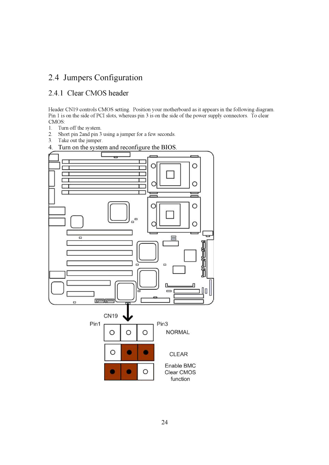 Intel LH500 user manual Jumpers Configuration, Clear Cmos header 