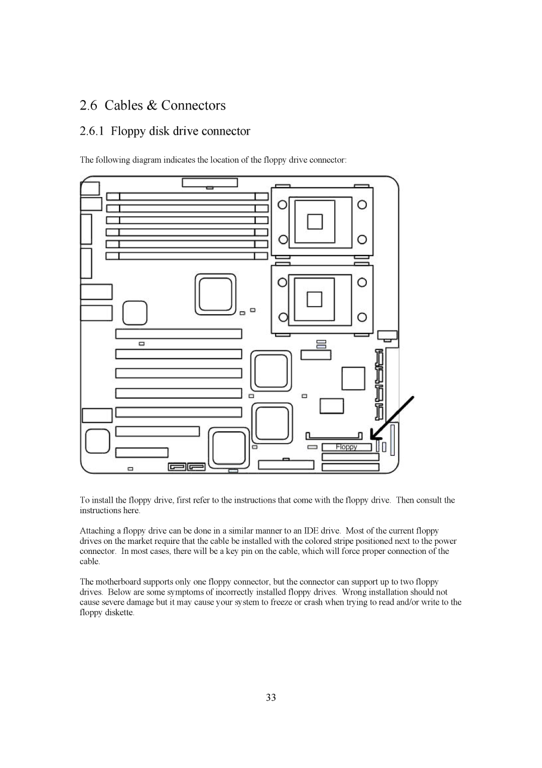 Intel LH500 user manual Cables & Connectors, Floppy disk drive connector 