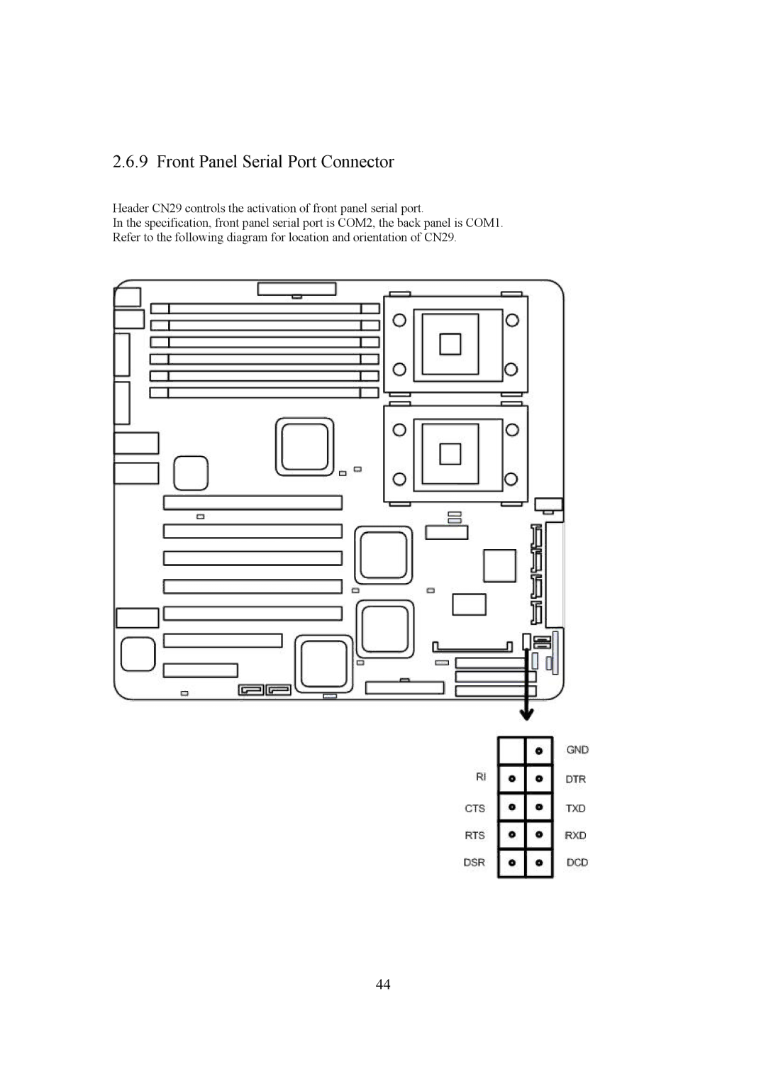 Intel LH500 user manual Front Panel Serial Port Connector 