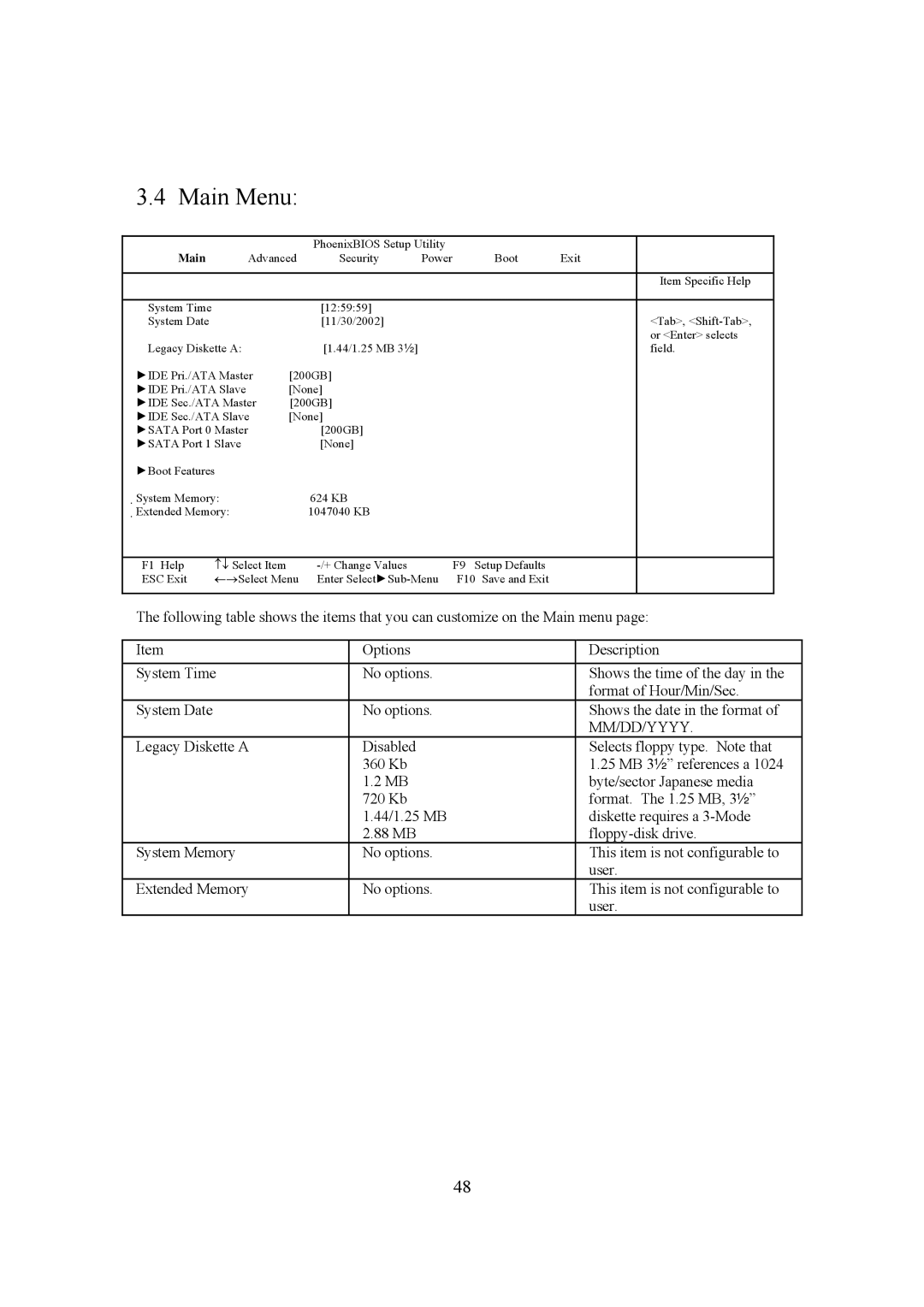 Intel LH500 user manual Main Menu, Mm/Dd/Yyyy 