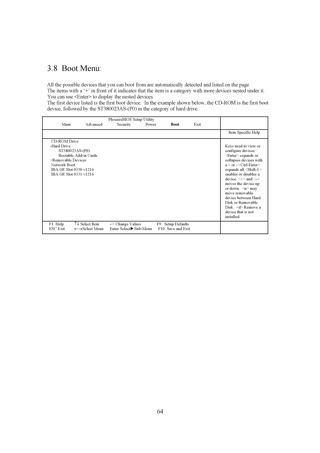 Intel LH500 user manual Boot Menu 