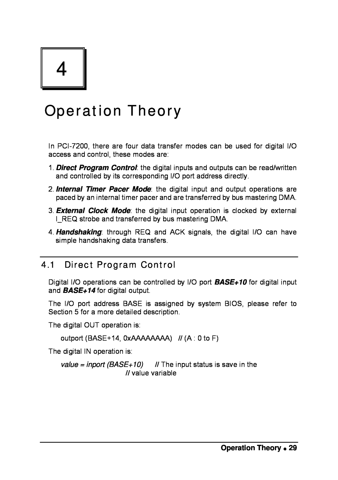 Intel LPCI-7200S manual Operation Theory, Direct Program Control 