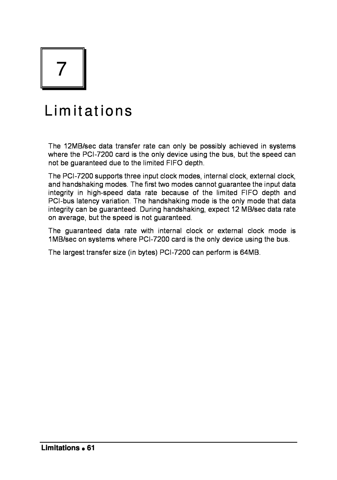 Intel LPCI-7200S manual Limitations 