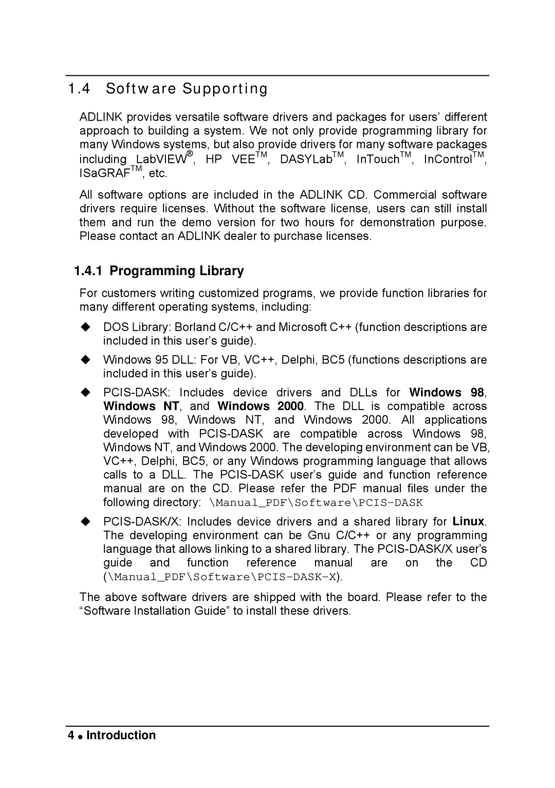 Intel LPCI-7200S manual Software Supporting, Programming Library 