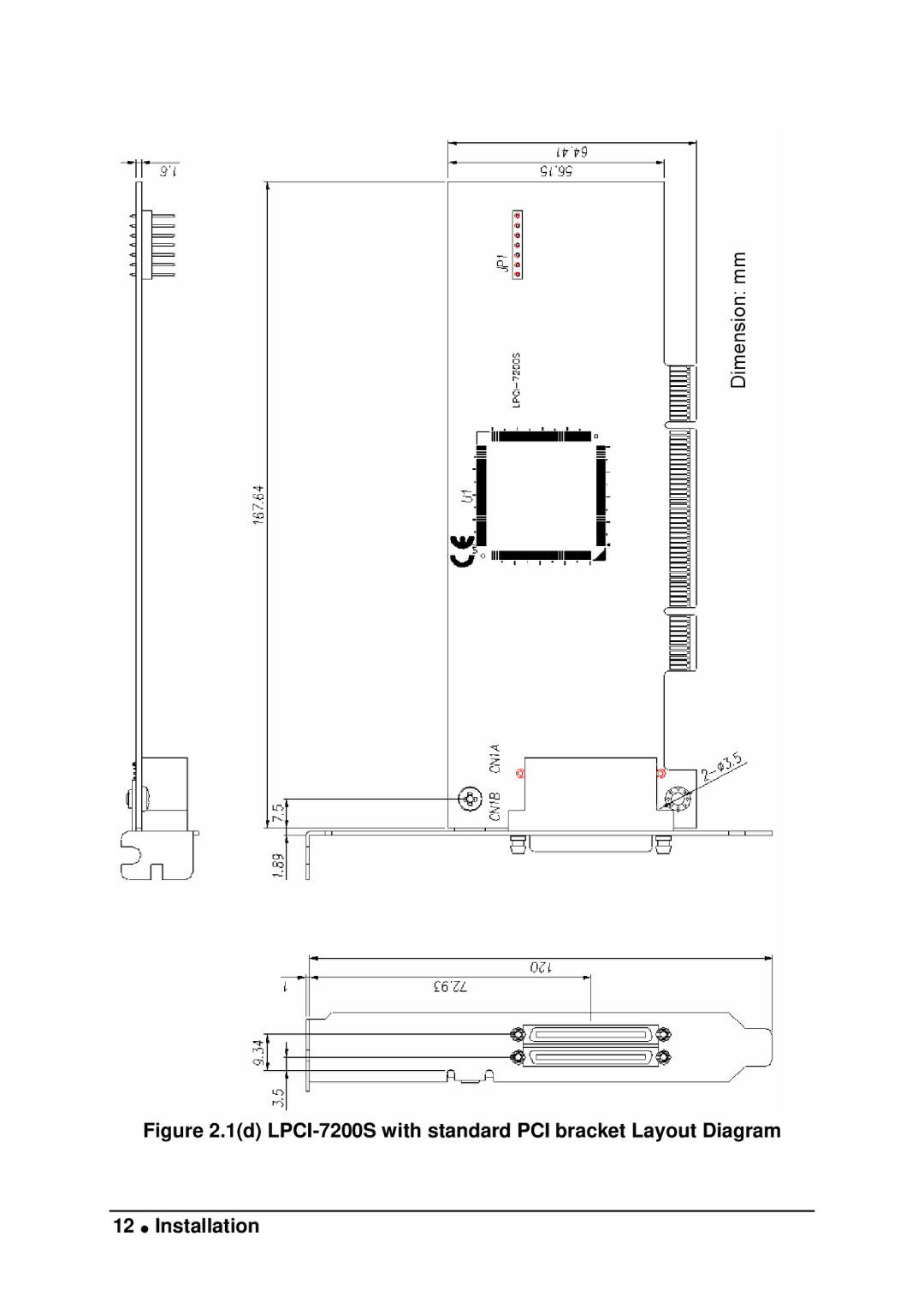 Intel LPCI-7200S manual Dimension mm 