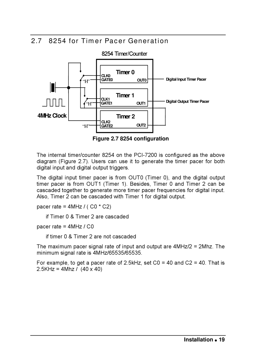 Intel LPCI-7200S manual for Timer Pacer Generation, 4MHz Clock 