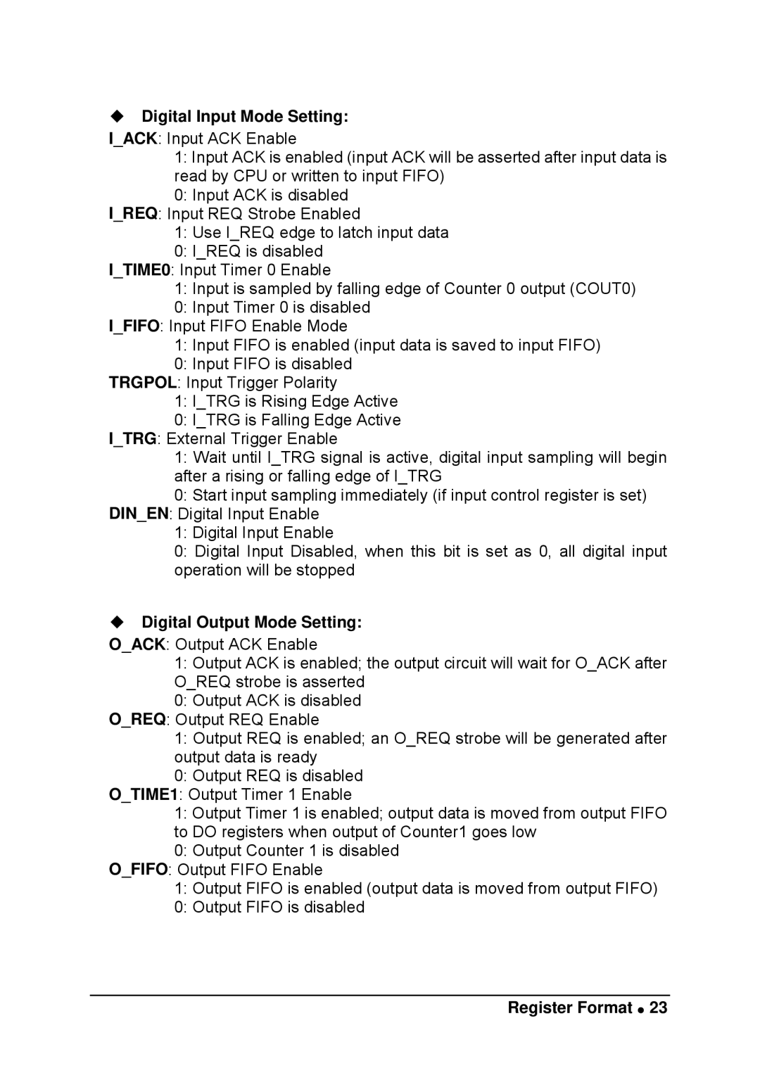 Intel LPCI-7200S manual ‹ Digital Input Mode Setting, ‹ Digital Output Mode Setting 