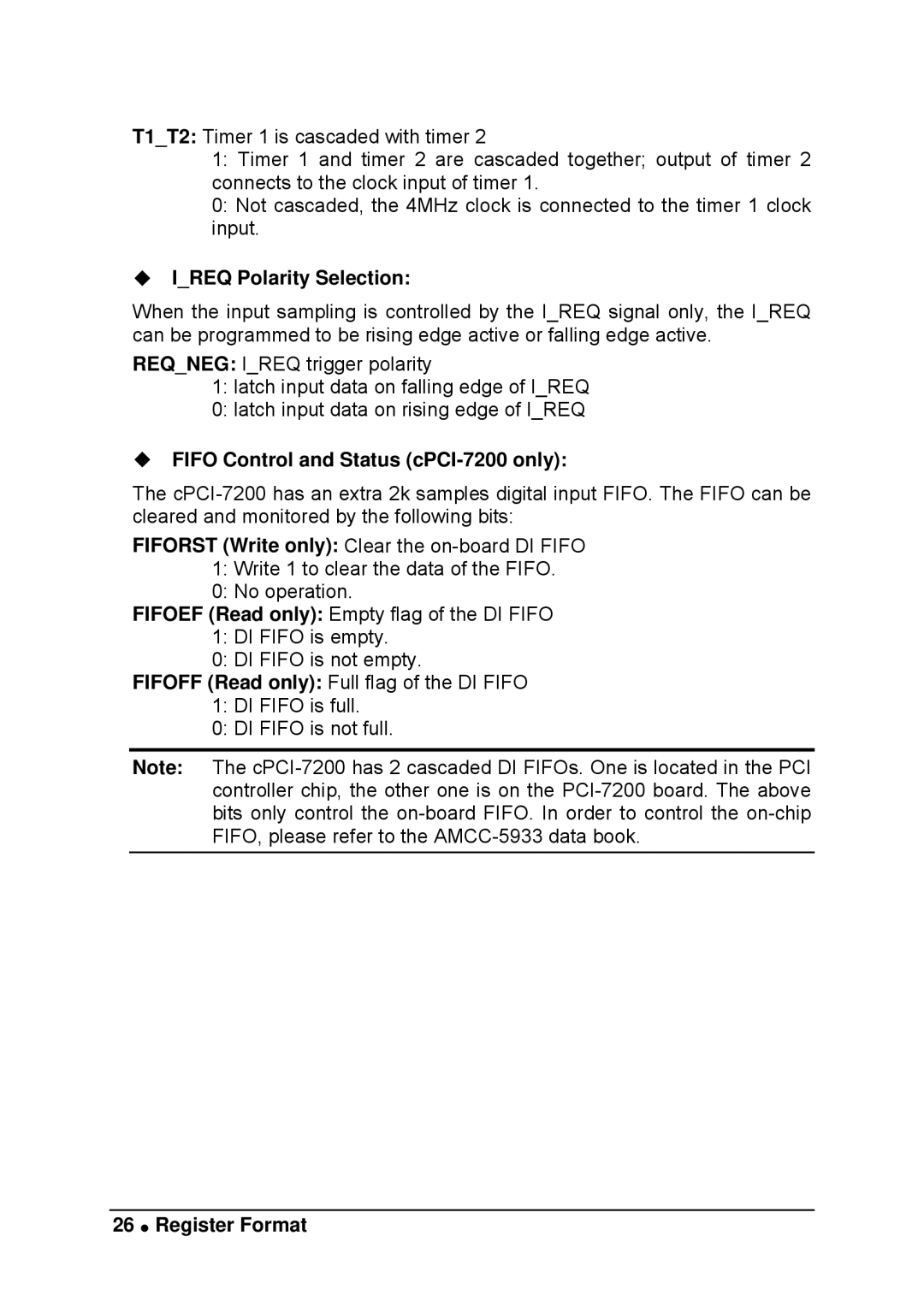 Intel LPCI-7200S manual ‹ Ireq Polarity Selection, ‹ Fifo Control and Status cPCI-7200 only 