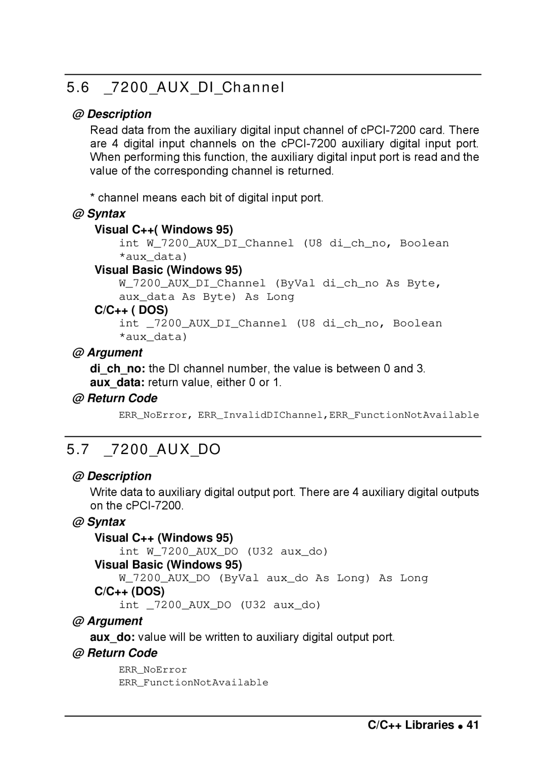 Intel LPCI-7200S manual 7200AUXDIChannel, 7200AUXDO 