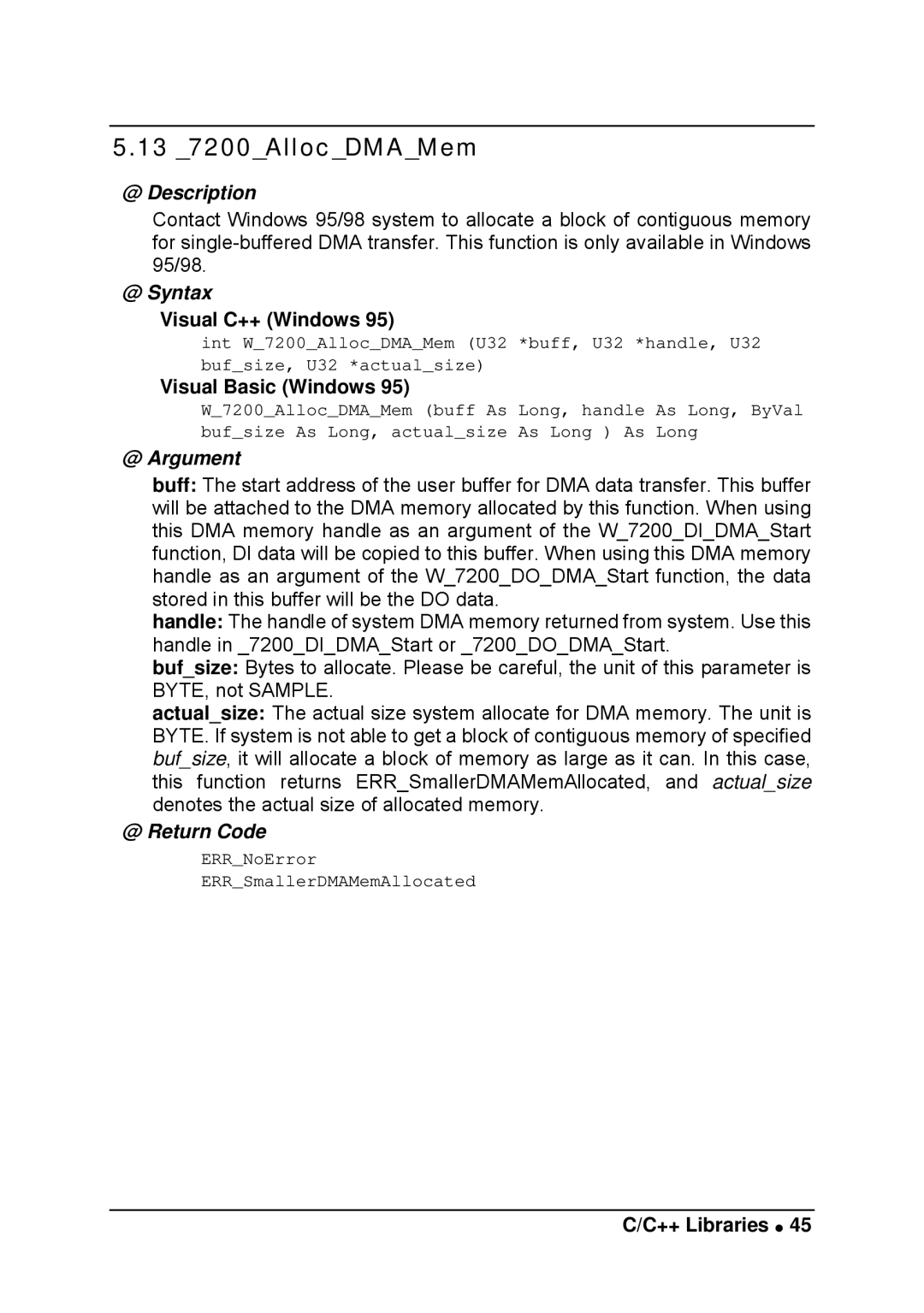 Intel LPCI-7200S manual 13 7200AllocDMAMem 