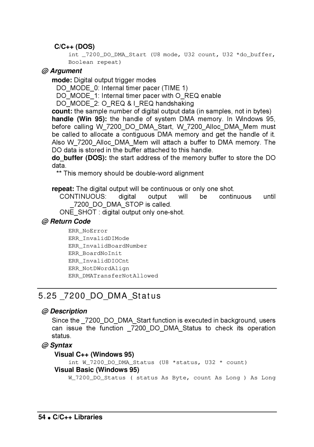 Intel LPCI-7200S manual 25 7200DODMAStatus, 54 C/C++ Libraries 