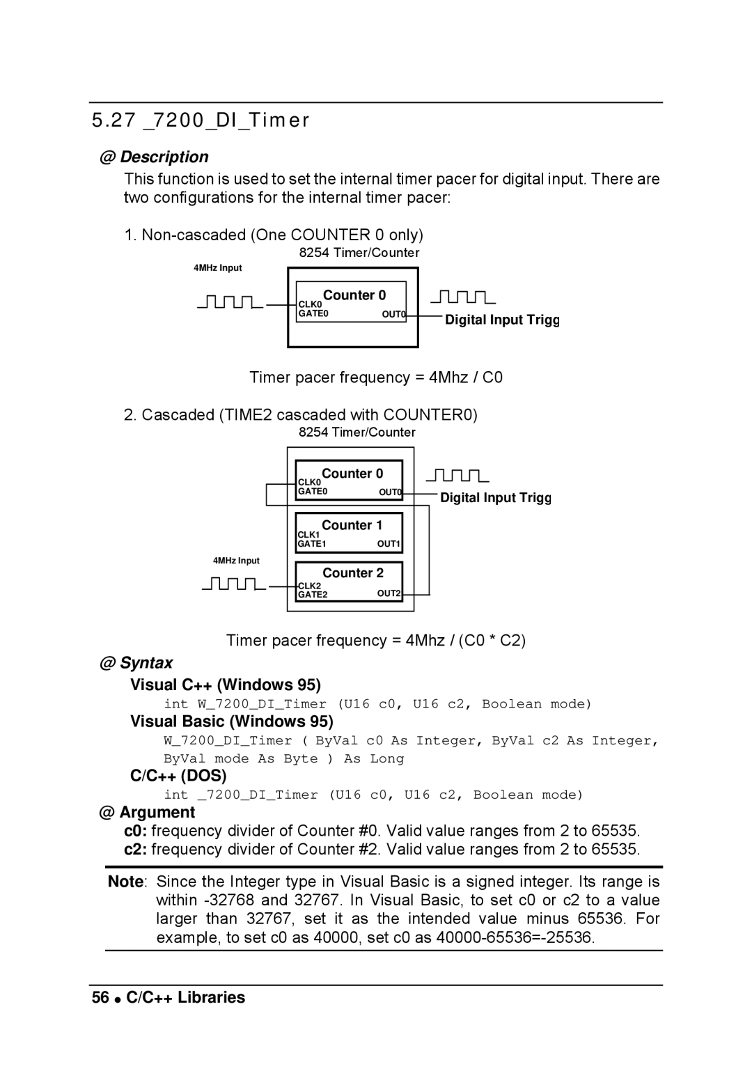 Intel LPCI-7200S manual 27 7200DITimer, @ Argument, 56 C/C++ Libraries 