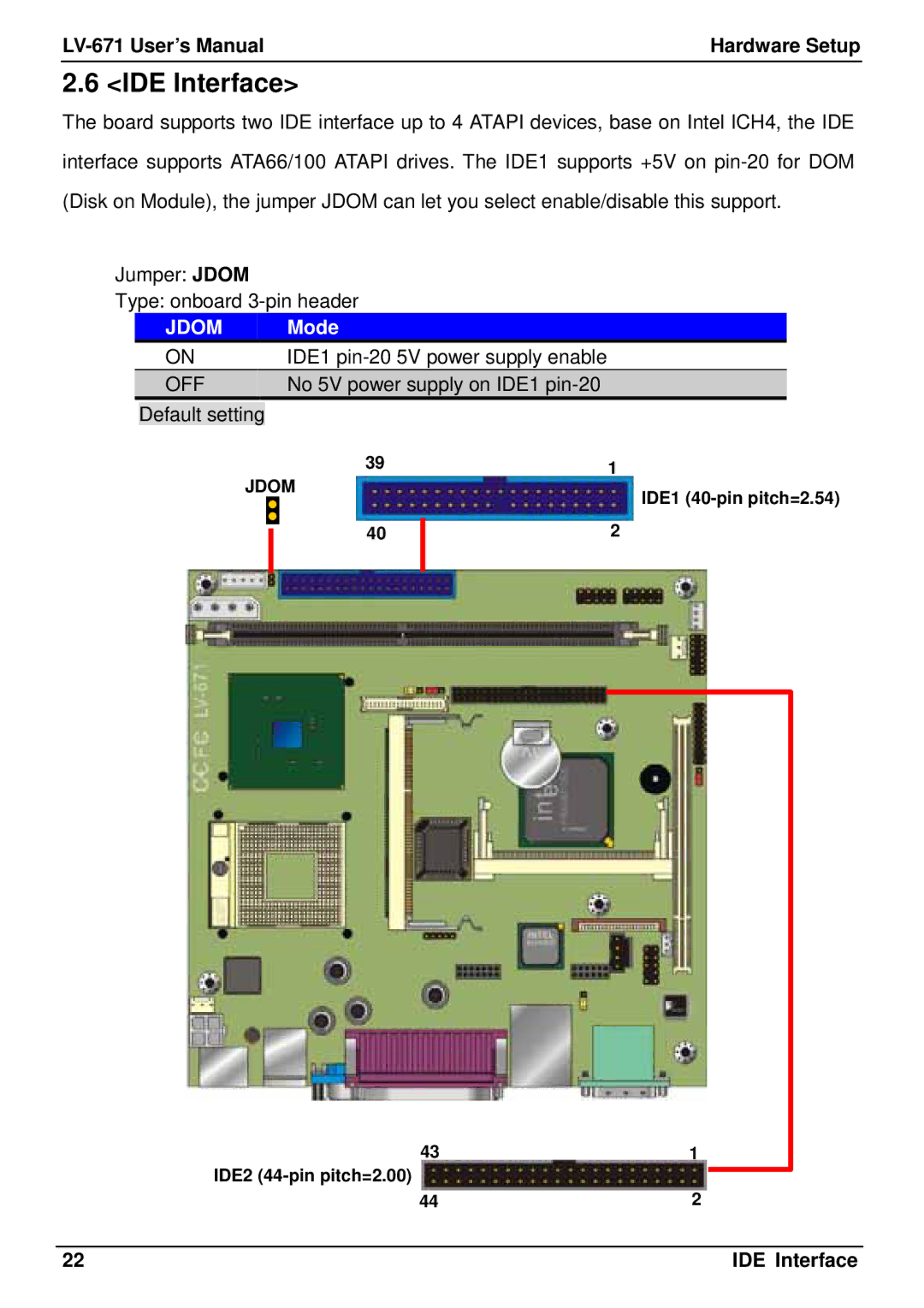 Intel LV-671 user manual IDE Interface, Jdom Mode 