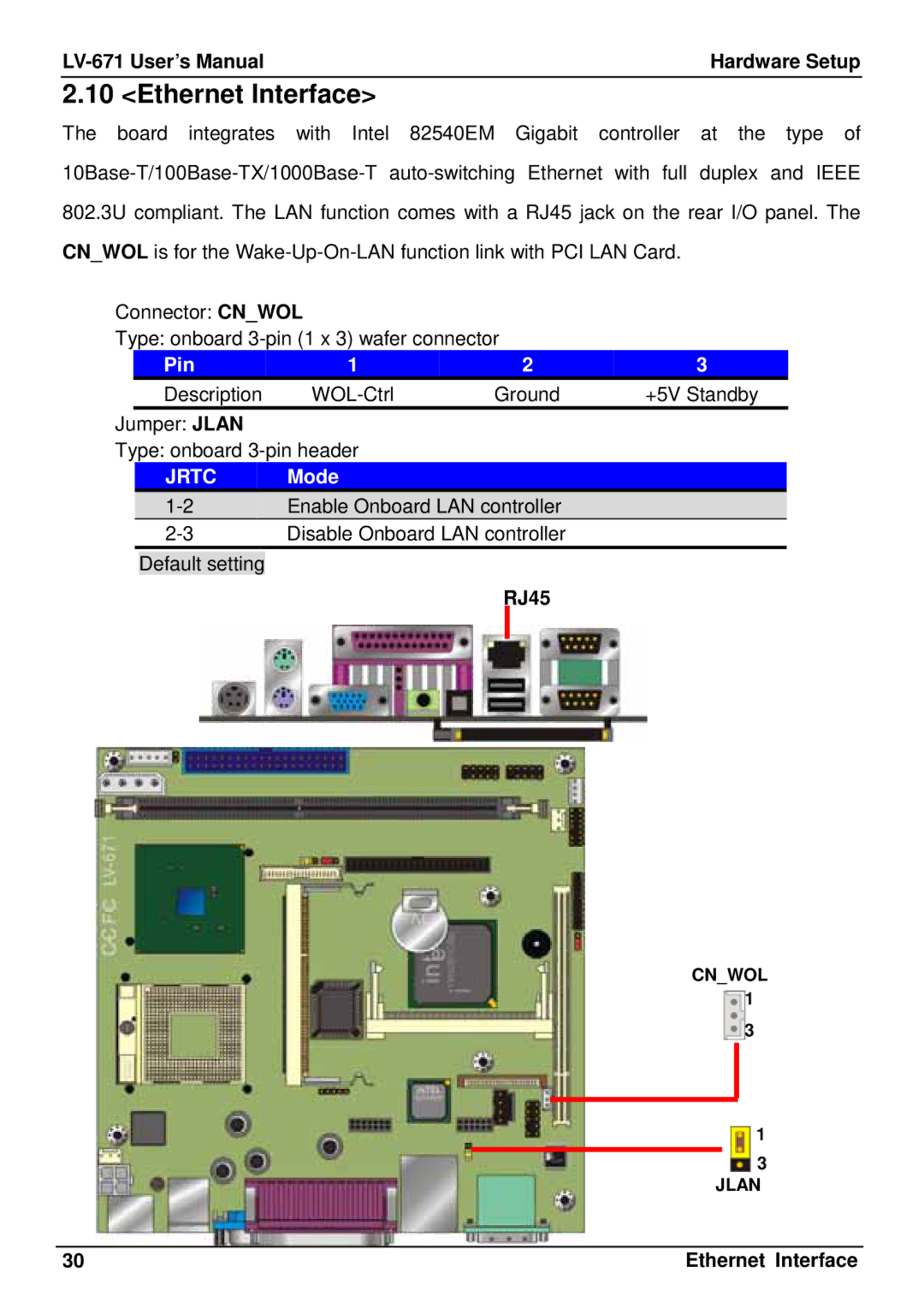 Intel LV-671 user manual Ethernet Interface, Pin, RJ45 