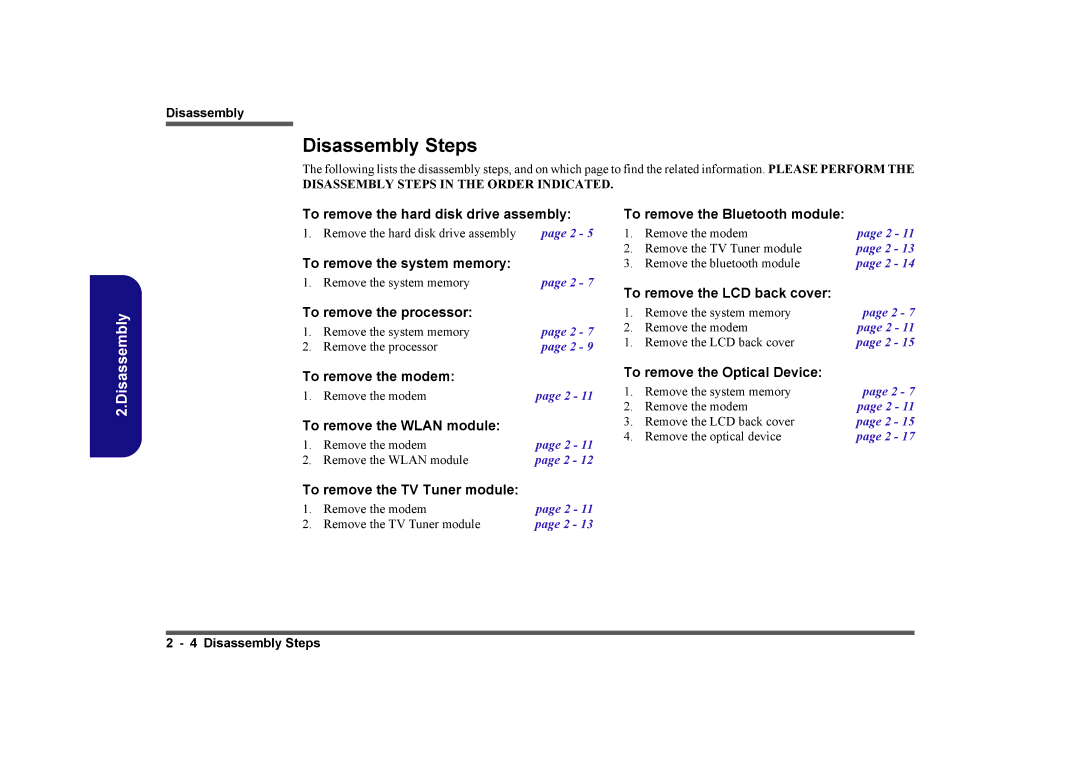 Intel LV22C Series, LV19C Series, LV19N Series, LV22N Series manual Disassembly Steps, To remove the Optical Device 