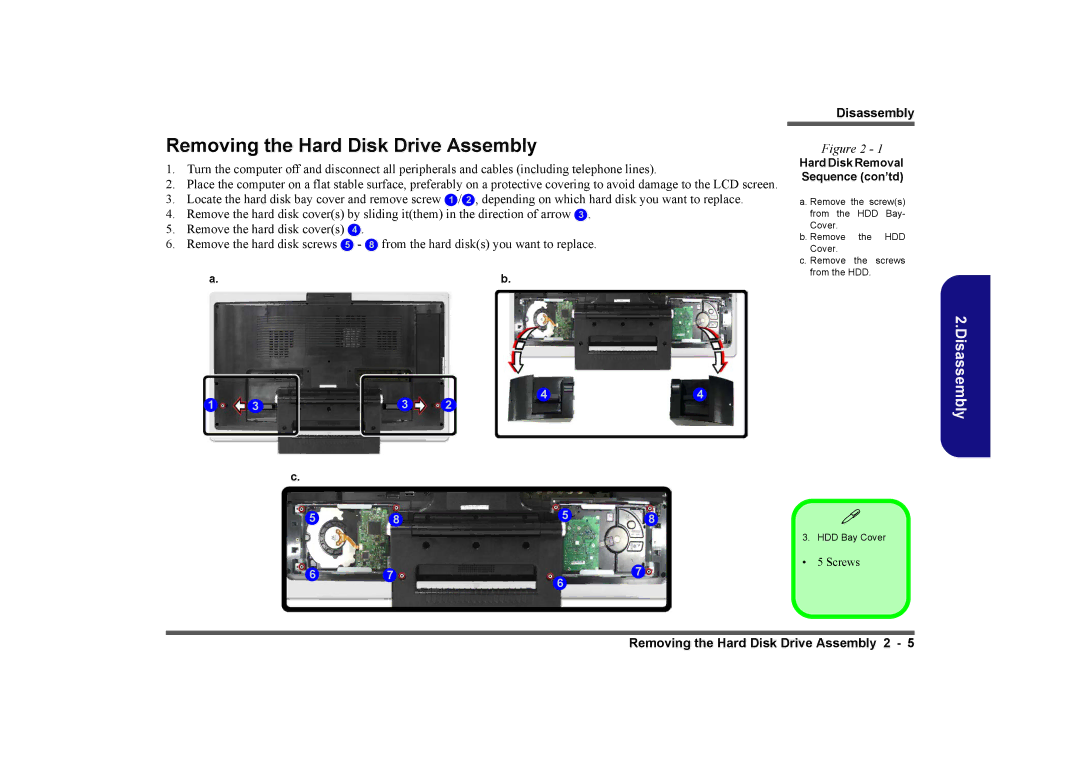 Intel LV19C Series, LV19N Series, LV22N Series Removing the Hard Disk Drive Assembly, Hard Disk Removal Sequence con’td 