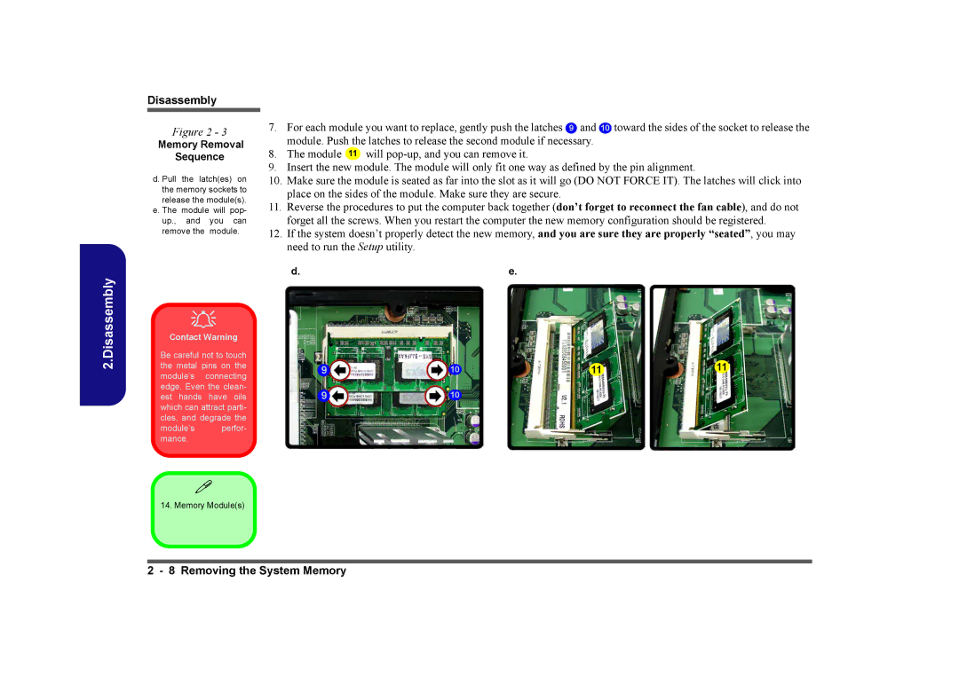 Intel LV22C Series, LV19C Series, LV19N Series, LV22N Series manual Disassembly, Memory Removal Sequence 