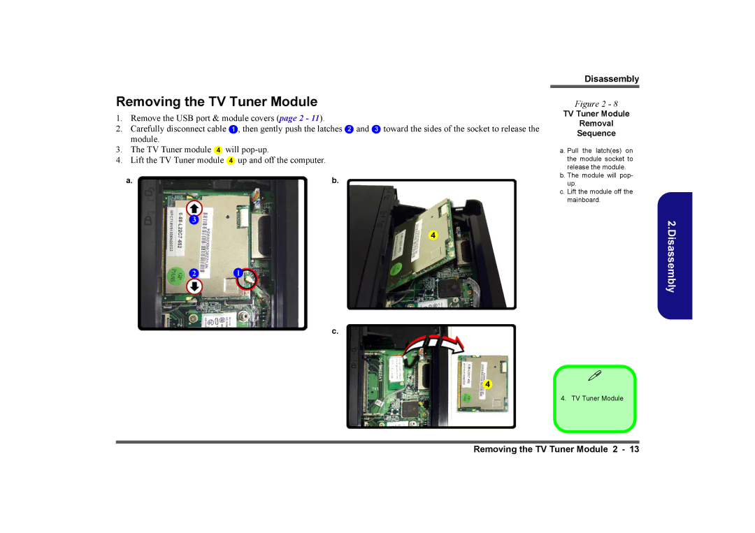 Intel LV19C Series, LV19N Series, LV22N Series, LV22C Series Removing the TV Tuner Module, TV Tuner Module Removal Sequence 