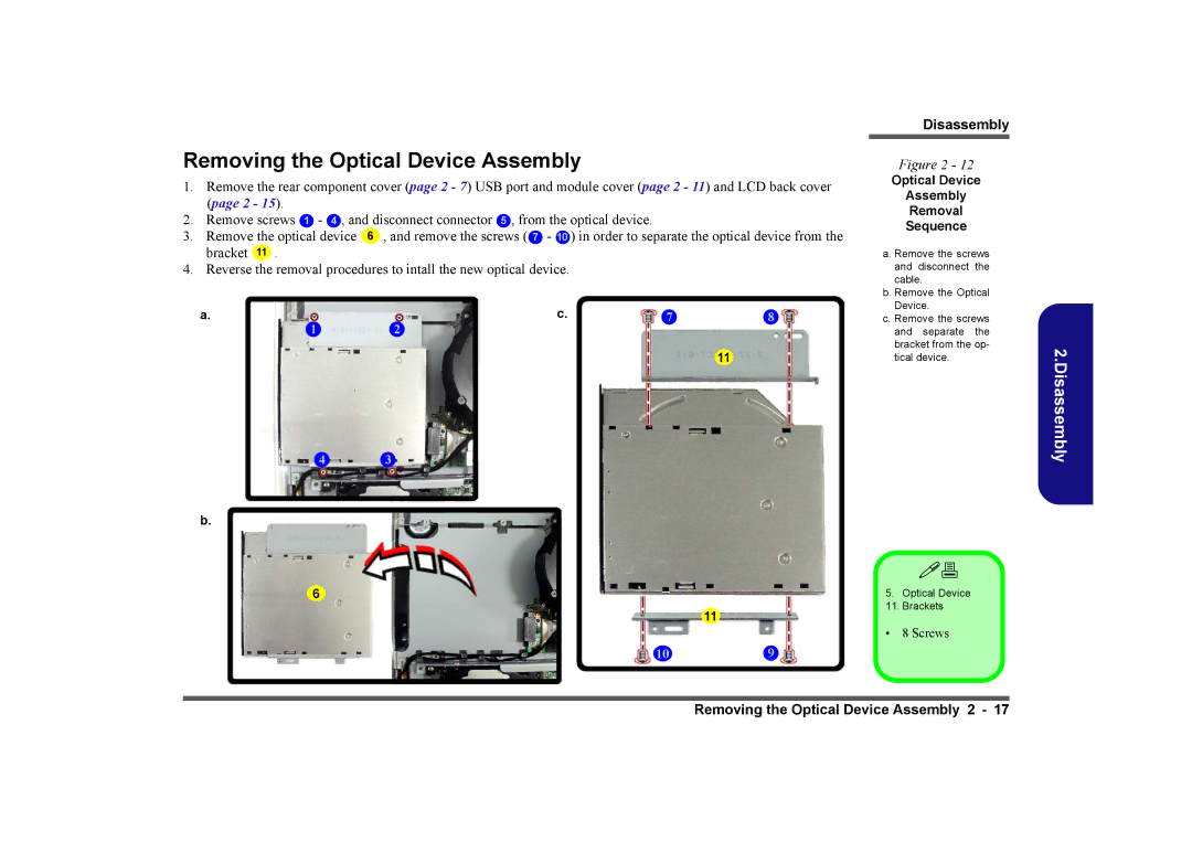 Intel LV19C Series, LV19N Series manual Removing the Optical Device Assembly, Optical Device Assembly Removal Sequence 