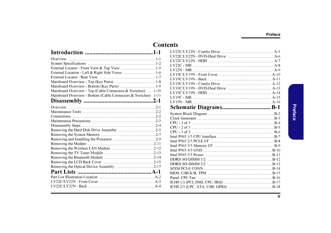 Intel LV22N Series, LV19C Series, LV19N Series, LV22C Series manual Contents 