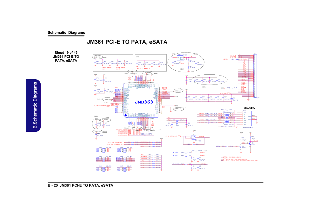 Intel LV19N Series, LV19C Series, LV22N Series, LV22C Series manual JM361 PCI-E to PATA, eSATA, Sheet 19 