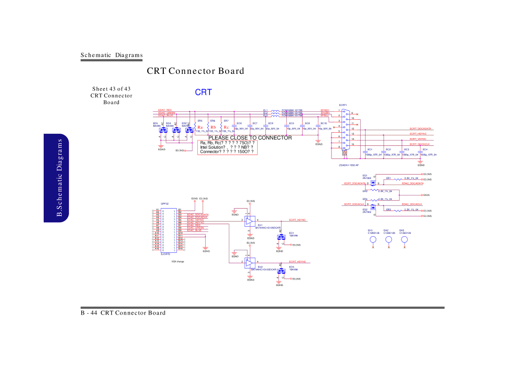 Intel LV19N Series, LV19C Series, LV22N Series, LV22C Series manual Sheet 43 CRT Connector Board 