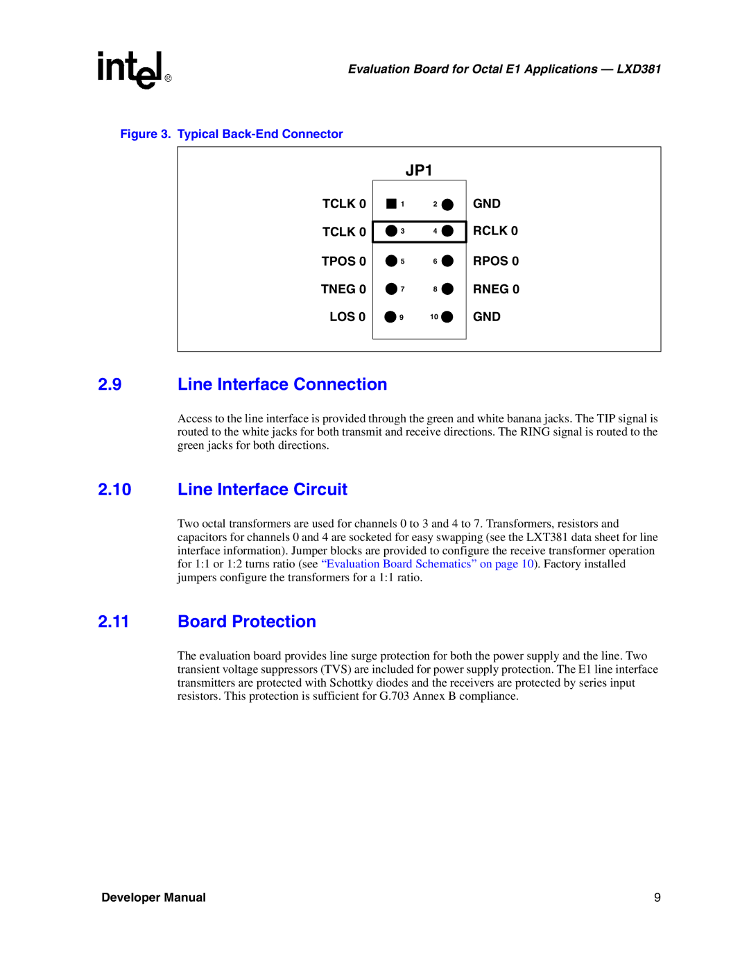 Intel LXD381 manual Line Interface Connection, Line Interface Circuit, Board Protection 