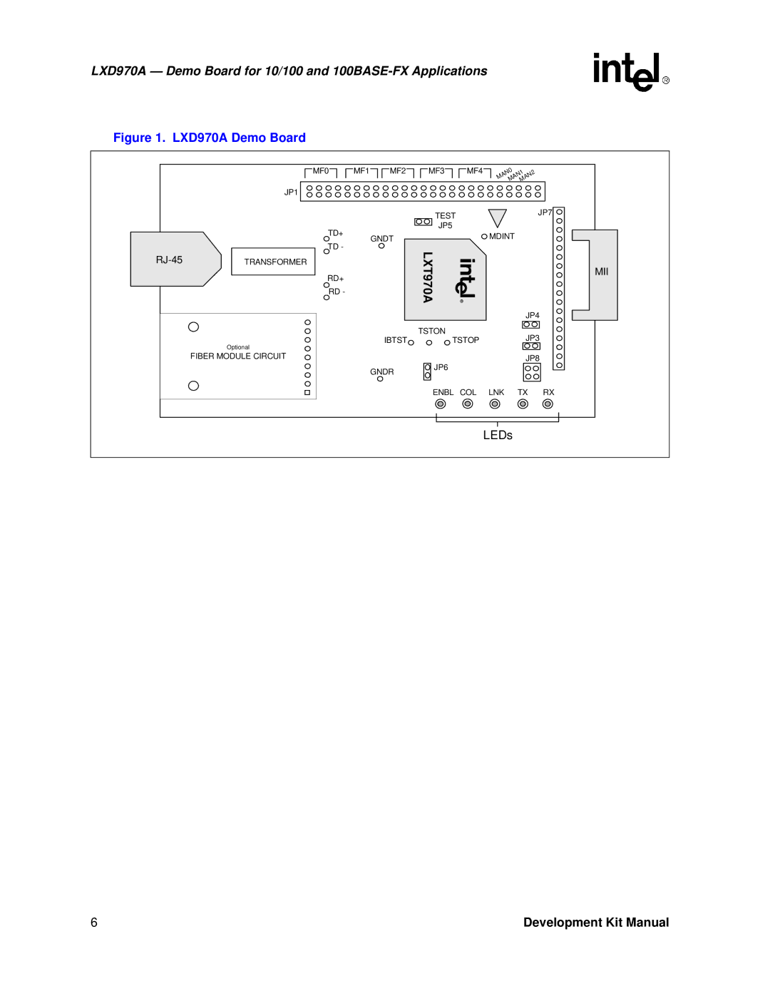 Intel LXD970A Demo Board for 10/100 manual Mii 