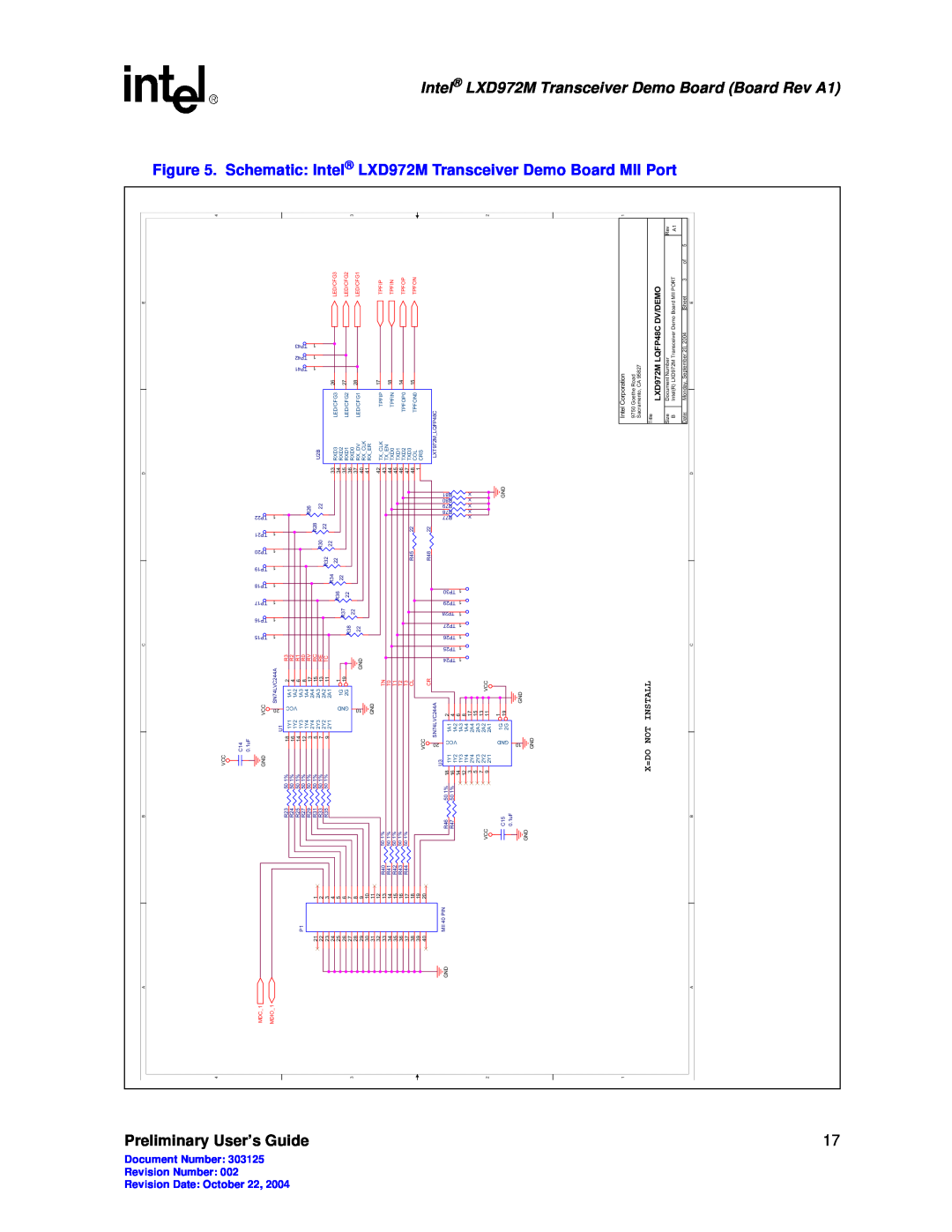 Intel LXD972M manual Preliminary User’s, Transceiver Demo, Board Board Rev A1, Schematic Intel, Demo Board MII Port 