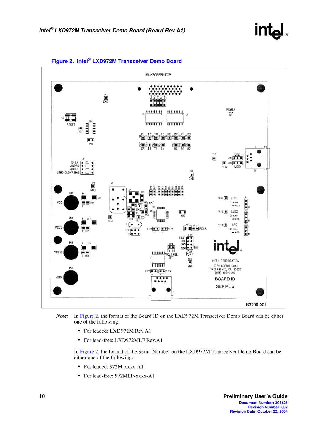 Intel manual Intel LXD972M Transceiver Demo Board 