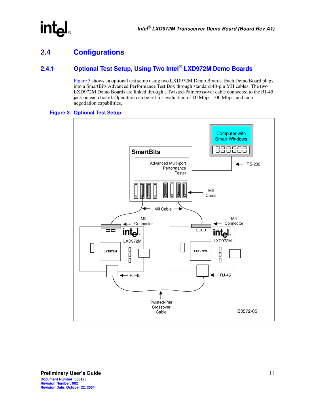 Intel manual Configurations, Optional Test Setup, Using Two Intel LXD972M Demo Boards 