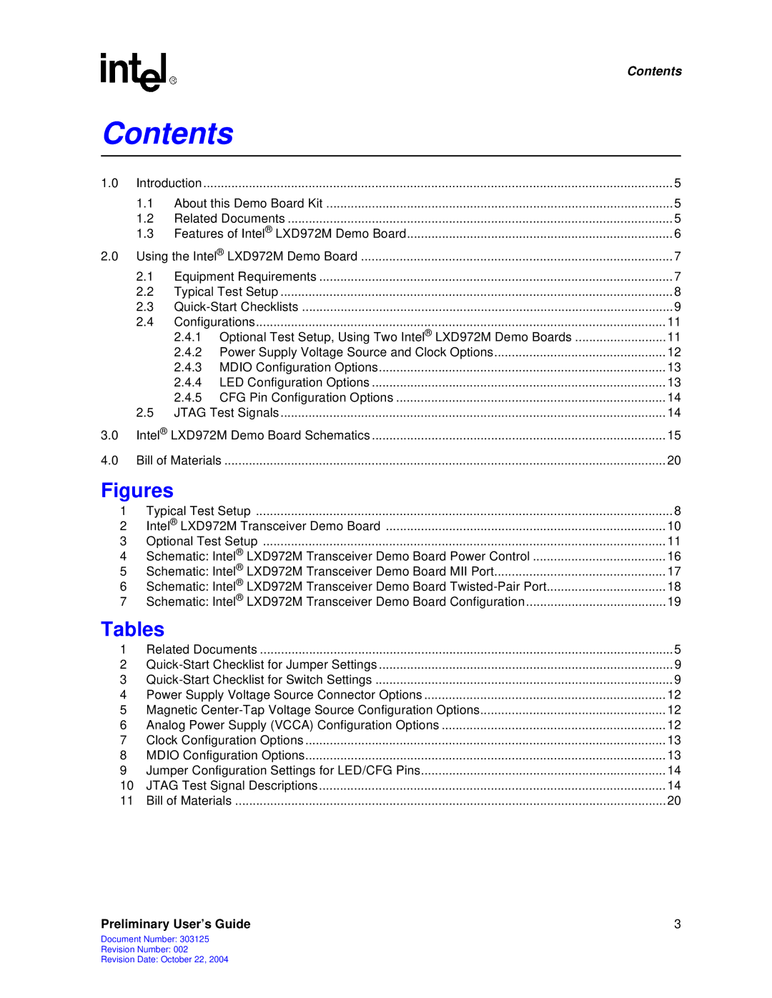 Intel LXD972M manual Contents 