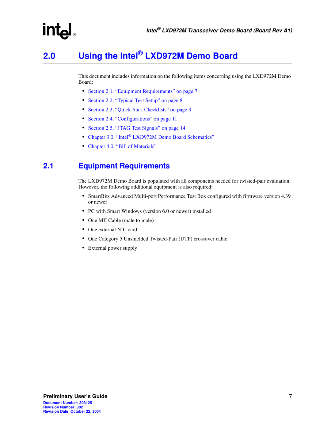 Intel manual Using the Intel LXD972M Demo Board, Equipment Requirements 