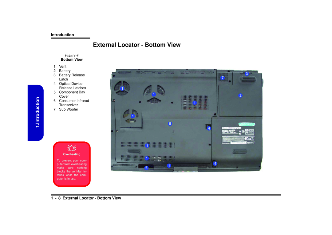 Intel M570TU manual Introduction, 1 - 8 External Locator - Bottom View 