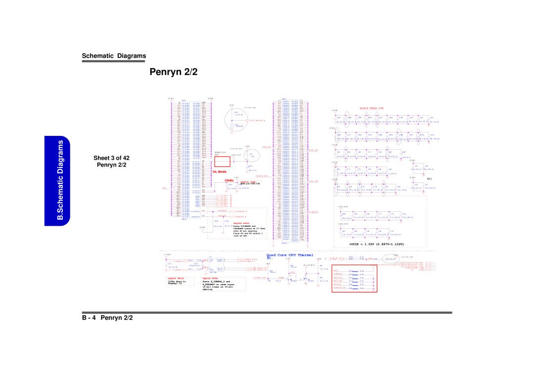 Intel M570TU B.Schematic Diagrams, B - 4 Penryn 2/2, Sheet 3 of Penryn 2/2, Quad Core CPU Thermal, Place Near Cpu 