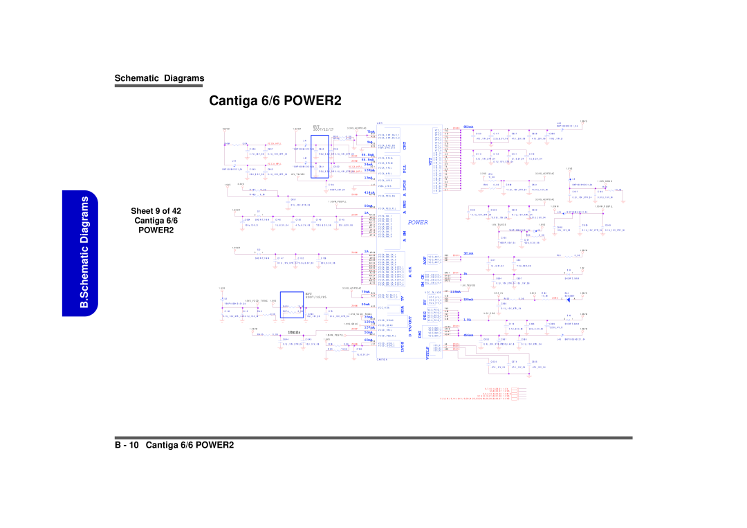 Intel M570TU B.Schematic Diagrams, B - 10 Cantiga 6/6 POWER2, Sheet 9 of, Power, 2007/12/15, 10m il s, 852mA, 321mA 