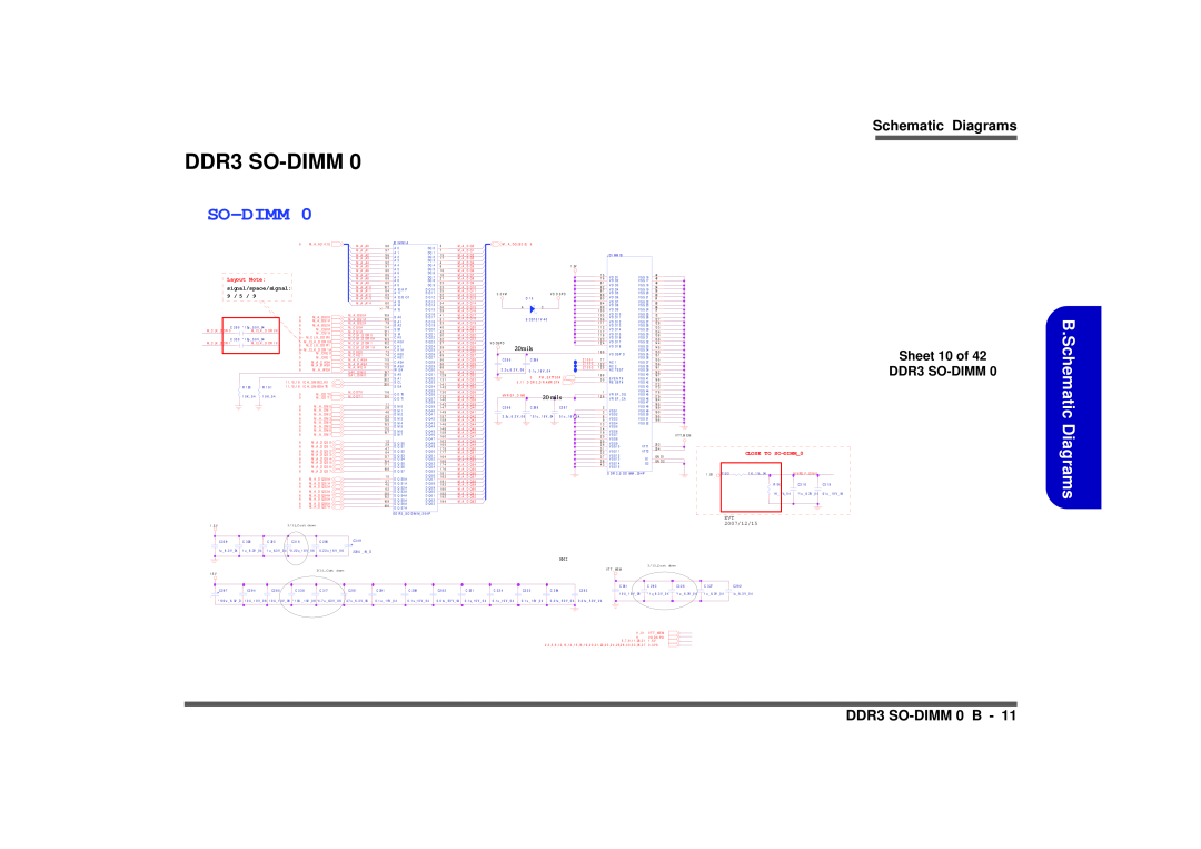 Intel M570TU manual B.Schematic Diagrams, DDR3 SO-DIMM0 B, Sheet 10 of DDR3 SO-DIMM0, 20m ils, mi ls, EVT 2007/12/15 