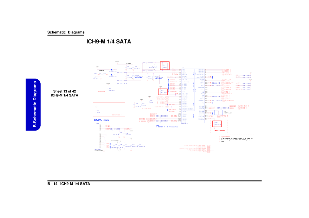 Intel M570TU B.Schematic Diagrams, B - 14 ICH9-M1/4 SATA, Sheet 13 of ICH9-M1/4 SATA, Sata Hdd, Glan, Ihda, 10m ils 