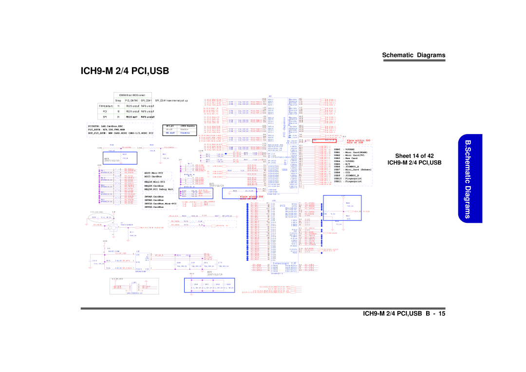 Intel M570TU manual Schematic Diagrams, ICH9-M2/4 PCI,USB B, Sheet 14 of ICH9-M2/4 PCI,USB, Interface, R52 9 stuff 