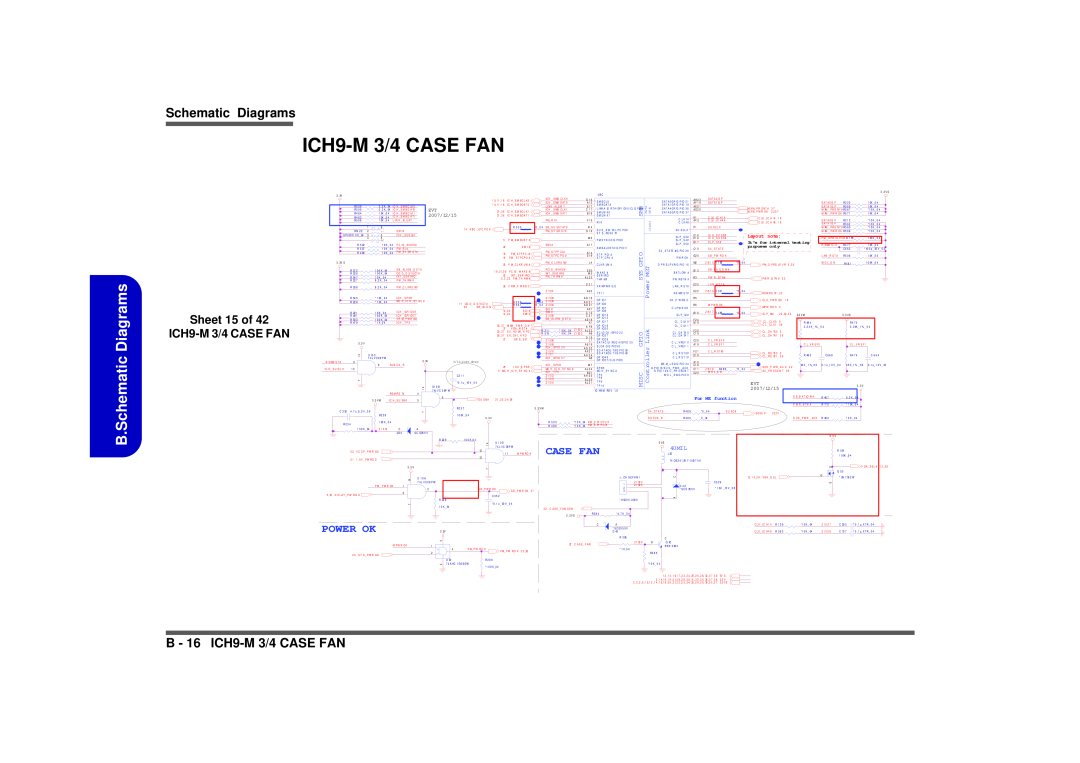 Intel M570TU B.Schematic Diagrams, B - 16 ICH9-M3/4 CASE FAN, Sheet 15 of ICH9-M3/4 CASE FAN, Case Fan, Power Ok, Sata 