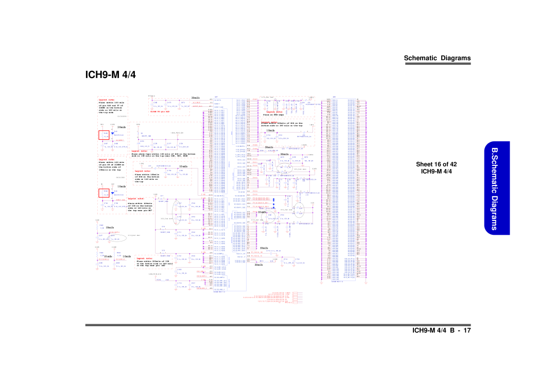 Intel M570TU B.Schematic Diagrams, ICH9-M4/4 B, Sheet 16 of ICH9-M4/4, 20m i ls, 2 0m ils, mils, 1 0m ils, 10m i ls 
