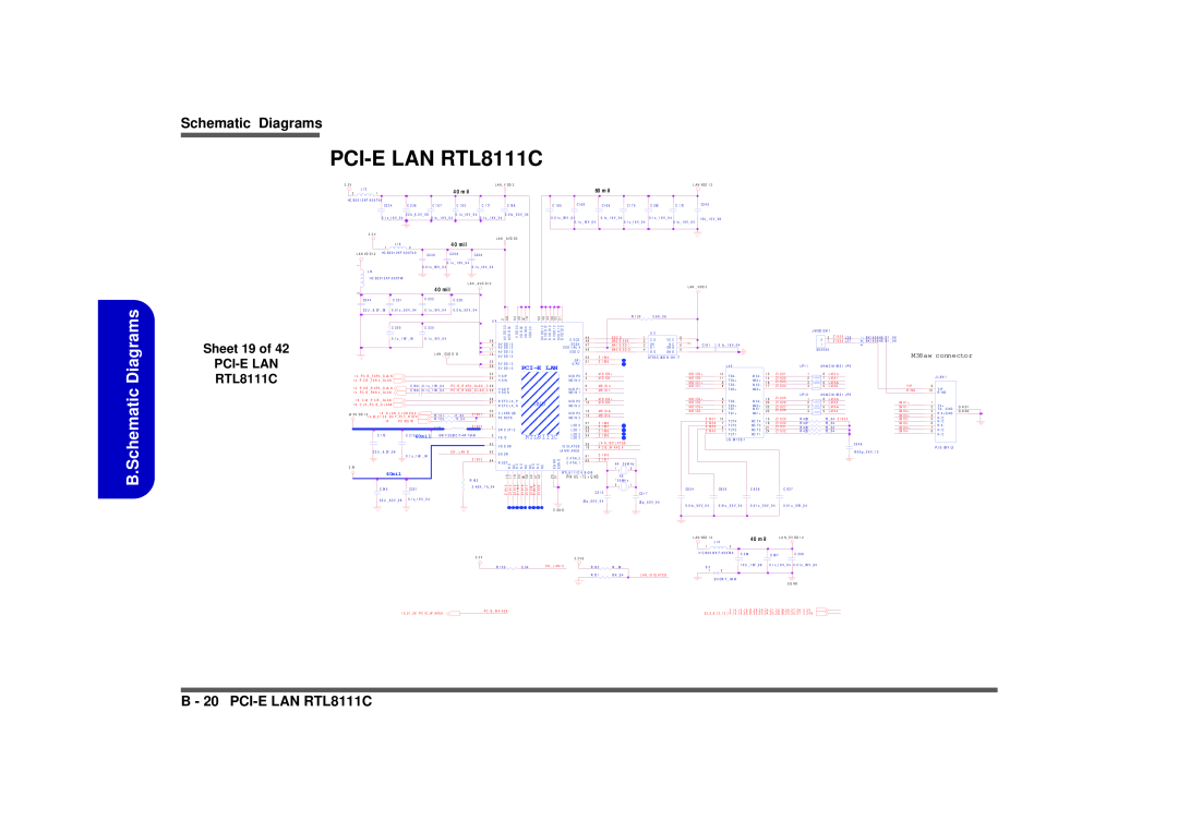 Intel M570TU B.Schematic Diagrams, B - 20 PCI-ELAN RTL8111C, Sheet 19 of PCI-ELAN RTL8111C, M38aw connector, Pci-Elan 