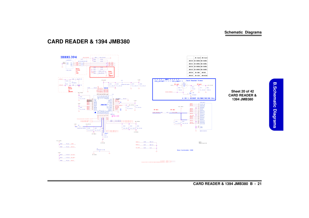 Intel M570TU manual Schematic Diagrams, CARD READER & 1394 JMB380 B, Sheet 20 of CARD READER & 1394 JMB380, QFN-48 