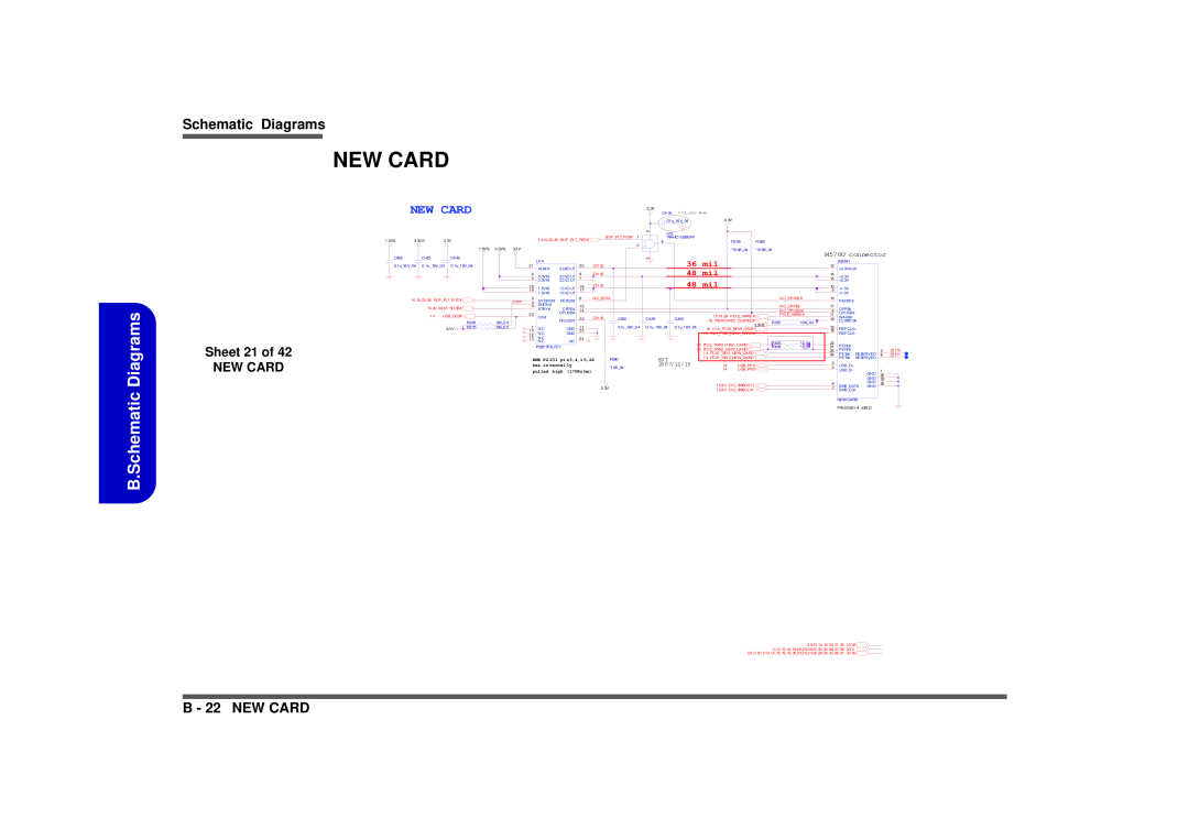 Intel M570TU manual New Card, B.Schematic Diagrams, B - 22 NEW CARD, Sheet 21 of NEW CARD, 36 mil, 48 mil, M570U connector 